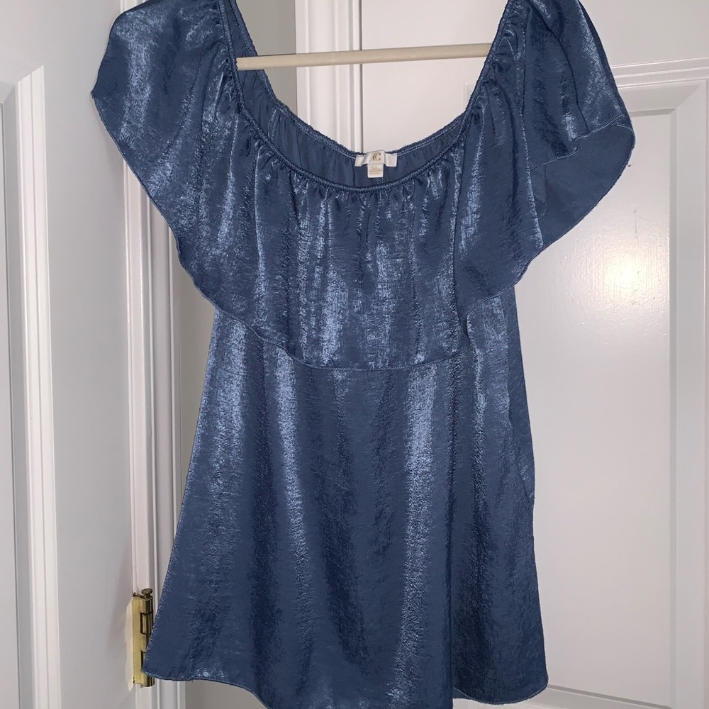 Blue blouse off the shoulder